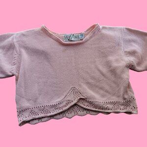 Vintage Viewpoint Large Pink Knit Cropped Sweater Lace Trim Womens